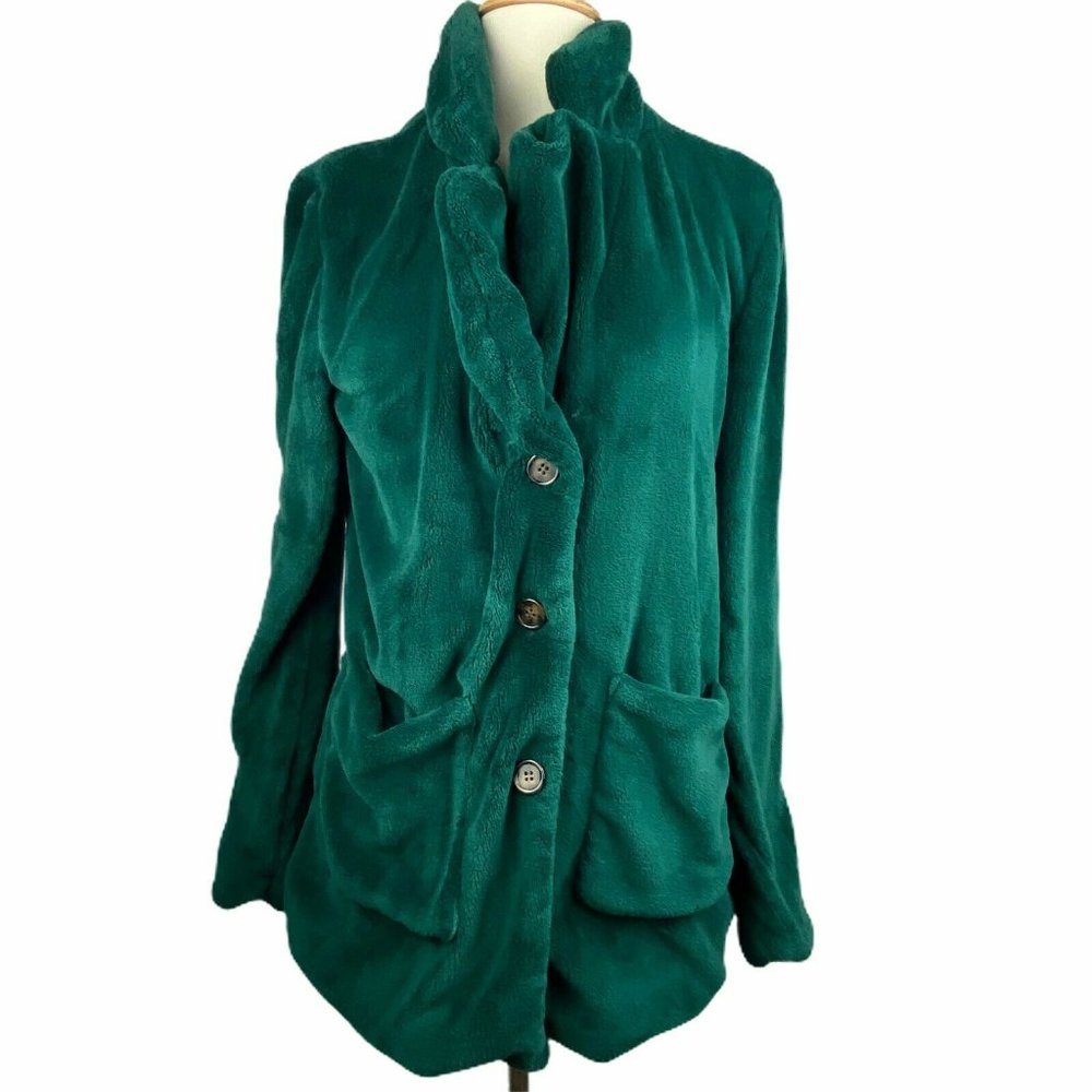 BP Women's Fuzzy Faux Fur Buttoned Green Jacket M
